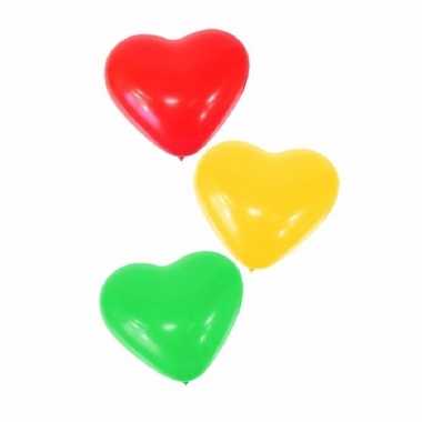 12x stuks hartjes ballonnen rood/geel/groen 27 cm