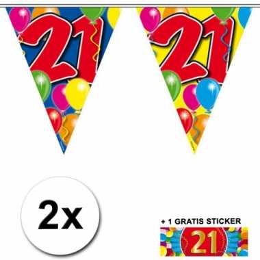 2 x leeftijd vlaggenlijnen 21 jaar met sticker