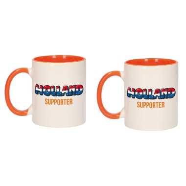 2x stuks holland supporter popart mok/ beker oranje wit 300 ml