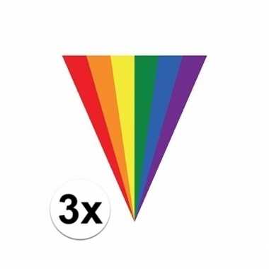 3x stuks regenboog vlag vlaggenlijnen 5 meter