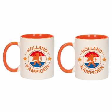 4x stuks holland kampioen leeuw mok/ beker oranje wit 300 ml