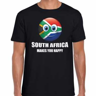 Africa makes you happy landen t-shirt zuid-afrika zwart voor heren met emoticon