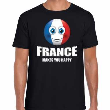 France makes you happy landen t-shirt frankrijk zwart voor heren met emoticon
