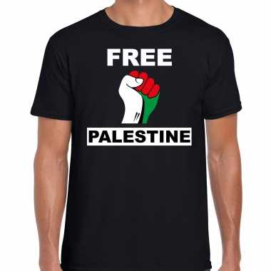 Free palestine t-shirt zwart heren - palestina shirt met palestijnse vlag in vuist