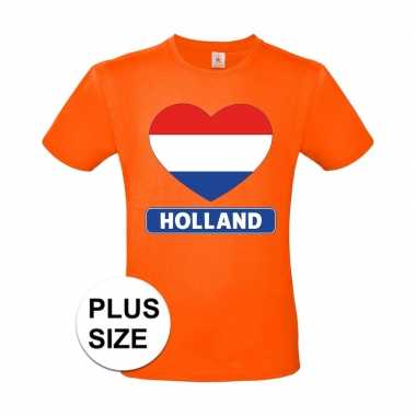Oranje holland hart vlag grote maten shirt heren
