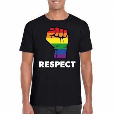 Respect lgbt-shirt met regenboog vuist zwart heren