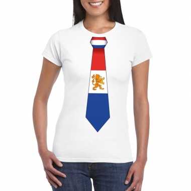 Wit t-shirt met nederland vlag stropdas dames