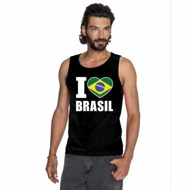 Zwart i love brazilie fan singlet shirt/ tanktop heren