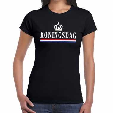 Zwart koningsdagmet hollandse vlag en kroontje t-shirt voor dame