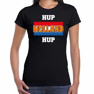 Zwart t-shirt holland / nederland supporter hup holland up ek/ wk voor dames
