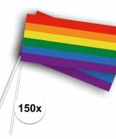 150x stokvlaggetjes met regenboog 150 stuks