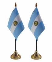 2x stuks argentinie tafelvlaggetjes 10 x 15 cm met standaard