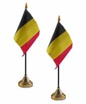 2x stuks belgie tafelvlaggetjes 10 x 15 cm met standaard