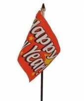2x stuks happy new year mini vlaggetjes op stok 10 x 15 cm