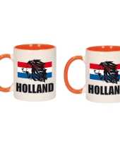 2x stuks holland leeuw silhouette mok beker oranje wit 300 ml