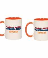 2x stuks holland supporter popart mok beker oranje wit 300 ml