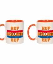 2x stuks hup holland hup met vlag mok beker oranje wit 300 ml