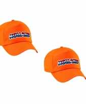 2x stuks oranje holland supporter pet cap met nederlandse vlag ek wk voor volwassenen