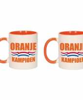 2x stuks oranje kampioen mok beker oranje wit 300 ml