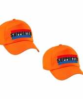 2x stuks oranje supporter pet cap met nederlandse vlag ek wk voor volwassenen