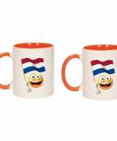 2x stuks smiley vlag nederland mok beker oranje wit 300 ml
