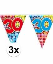 3x mini vlaggenlijn feestversiering met leeftijd 30