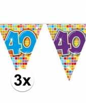 3x mini vlaggenlijn feestversiering met leeftijd 40