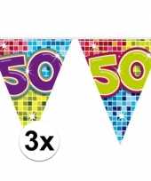 3x mini vlaggenlijn feestversiering met leeftijd 50