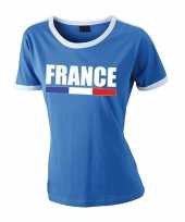 Blauw wit frankrijk supporter ringer t-shirt voor dames