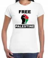 Free palestine t-shirt wit dames palestina shirt met palestijnse vlag in vuist