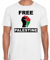 Free palestine t-shirt wit heren palestina shirt met palestijnse vlag in vuist