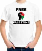 Free palestine t-shirt wit kinderen palestina shirt met palestijnse vlag in vuist