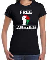 Free palestine t-shirt zwart dames palestina shirt met palestijnse vlag in vuist