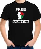Free palestine t-shirt zwart kinderen palestina shirt met palestijnse vlag in vuist