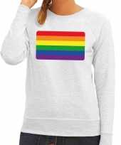 Gay pride regenboog vlag sweater grijs voor dames