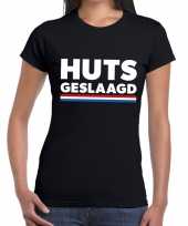 Huts geslaagd met vlag tekst t-shirt zwart dames