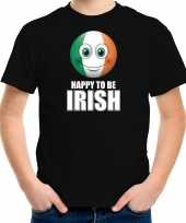 Ierland emoticon happy to be irish landen t-shirt zwart kinderen