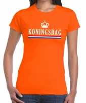 Oranje koningsdag met vlag en kroontje t-shirt voor dames