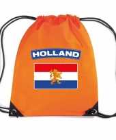 Oranje sporttas met rijgkoord holland vlag