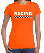 Racing coureur supporter finish vlag t-shirt oranje voor dames