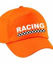 Racing finish vlag verkleed pet oranje voor volwassenen