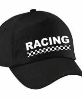Racing finish vlag verkleed pet zwart voor volwassenen