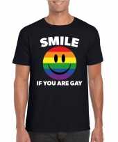 Smile if you are gay emoticon shirt zwart heren