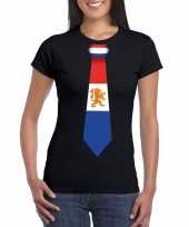Zwart t-shirt met nederland vlag stropdas dames
