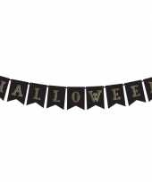 Zwarte halloween decoratie vlaggenlijnen slingers 175 cm